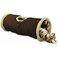 Raxter Cat Tunnel Tube 2 Way Collapsible Pet Play Tunnel with Interactive Feather Teaser Toy Foldable Soft Crinkle Dog Tunnel Toys for Indoor Cats, Kitty, Rabbits, Puppy & Guinea Pig (Brown)