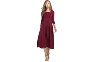 COLOP Womens Ladies Plain Jersey Swing Dress Casual Long Sleeve Midi Dress Skater UK Size