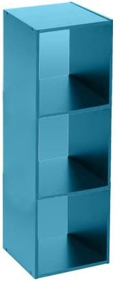 Modern Heritage Collection Standing Wooden Bookcase – Simple Cube Display Wood Book Shelves, Unique Book Storage Rack - 3 Tier - Blue