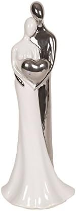 Ceramic White &amp; Silver Loving Couple Figurine 33cm