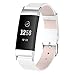 Produktbild samLIKE Leder Armband für Fitbit Charge 3 für Herren und Damen Echtleder Ersatzarmband Einstellbar Weich Warme Sportarmband Kompatibel mit Fitbit Charge 3, 5 Farben, 155-200MM (Weiß)
