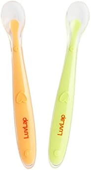 LuvLap Baby Feeding Spoon Set of 2 with ultra supple 100% Silicone Tip, BPA Free material with Food Grade Sili