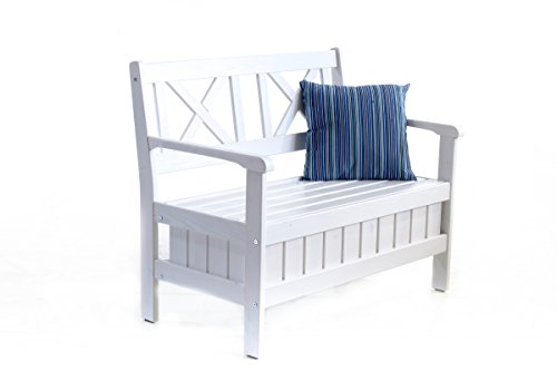 GARDENho.me Massivholz 2er Bank Truhenbank EVJE Gartenbank 108 cm Weiß - 3