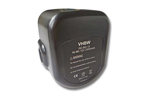 vhbw NiMH Akku 3000mAh (12V) für Werkzeug Black & Decker AST12, AST12XC, AST2, AST2XC wie A9252, A9266, A9275, PS130, PS130A.