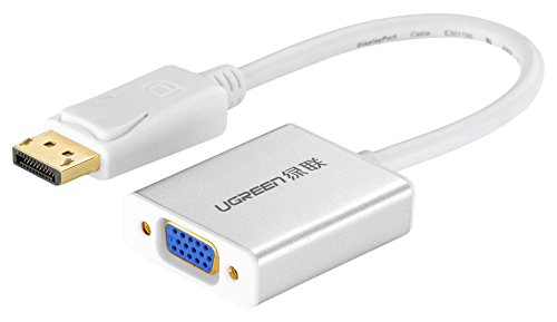 UGREEN DisplayPort auf VGA Adapter Full HD 1080p inkl. Audio DP Stecker zu Vga Buchse mit Hochwertigem Aluminiumgehäuse für Grafikkarten, Monitor, HDTVs, Projektor, Beamer vergoldete Kontakte Silber