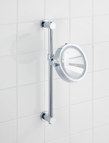 WENKO 20907100 Power-Loc LED Wandspiegel Carpi – Befestigen ohne bohren, Spiegelfläche ø 17.5cm, 500% Vergrößerung, Stahl, 25.5 x 50.5 x 23 cm, Chrom - 13