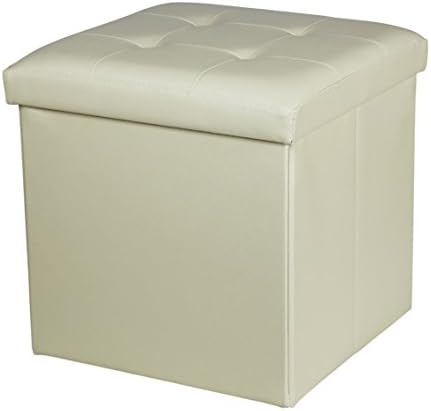 NISUNS OT02 Lether Folding Storage Ottoman Cube Foot Rest Stool Seat, 300kg Max Load, 38 x 38 x 38 cm (Beige)