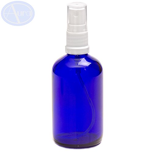 100ml BLUE Glass Bottles with White ATOMISER Spray. Essential Oil / Aromatherapy Use