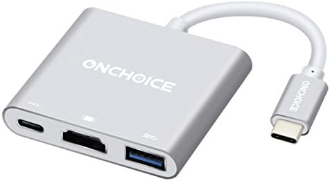 USB C to Charging Hub, ONCHOICE 3 in 1 USB 3.1 Type C Adapter with HDMI / USB 3.0 / USB-C Super Charge(100W) and Super Speed (up to 10Gbps)for New Type C Devices Silver White