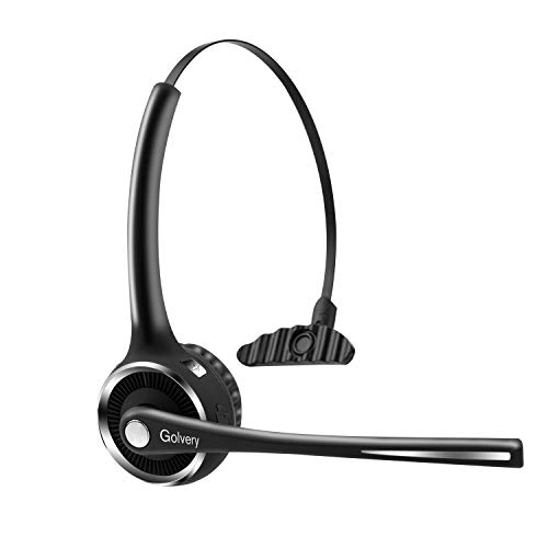 Golvery Bluetooth Headset with Microphone, Truck Driver Headset, Wireless Office/PC HandsFree Headset with Noise Canceling for Call Center, Skype, VoIP, Supports Music(Stereo A2DP, 15 Hrs Talk Time)