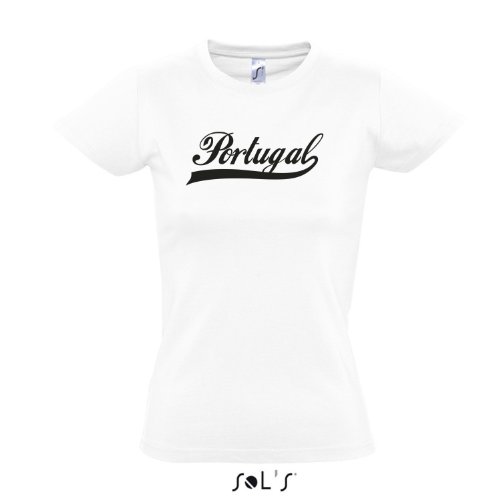Damen T-Shirt – Portugal Oldschool LÄNDERSHIRT EM / WM FAN Trikot S-XXL , White – schwarz , L