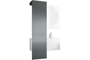 ‎VLADON Vladon Garderobe Carlton Set 2, Made in Germany, Garderobenset bestehend aus 1 Garderobenpaneel, 1 Schubkastenschrank und 1 Wandspiegel, Weiß matt/Graphit seidenmatt (105 x 193 x 35 cm)