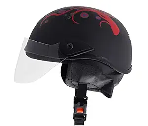 Western Era Stylish Half Face Helmet for Kids || Baby Safety and Comfort || (3-12 Years) (Black Matte) (Red Sticker)