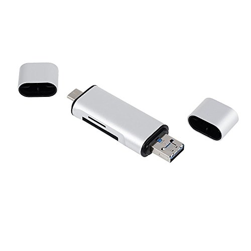 ESYNiC USB C Adapter 3 in 1 Micro SD SDHC USB Kartenlesegerät Speicherkartenleser Unterstützt USB-A Micro-USB USB-C Typ-C aus Aluminium für neues Macbook Chromebook Pixel Nokia N1 Tablet Nexus 6P Laptop OTG Smarthandy OnePlus 1 usw – Silber - 9