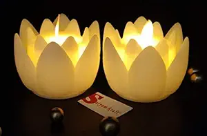 SATYAM KRAFT Battery Operated Lotus Shape Flame Less LED Candle with Dancing Flame Candle, Melted Design Pillar Candle for Home Decoration and Many Occasions (2 Pieces, Yellow LED)