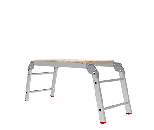 Preisvergleich Produktbild BRIKS Aluminium Leiter BR2420, Arbeitsplattform, Arbeitsbühne, Klappbar, Arbeitshöhe 58 cm, belastbar bis 150 kg, Silber
