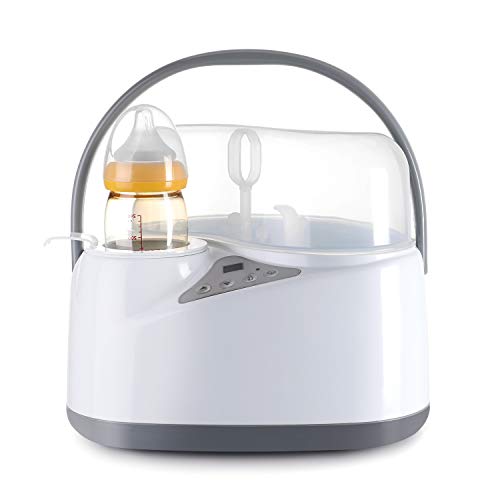 Fascol Scaldabiberon Portabile Elettrico, 6 in 1 Sterilizzatore per Biberon, Riscaldatore di Cibo con LED Display, Termostato Intelligente Scaldino, Grande Capacità, Bianco