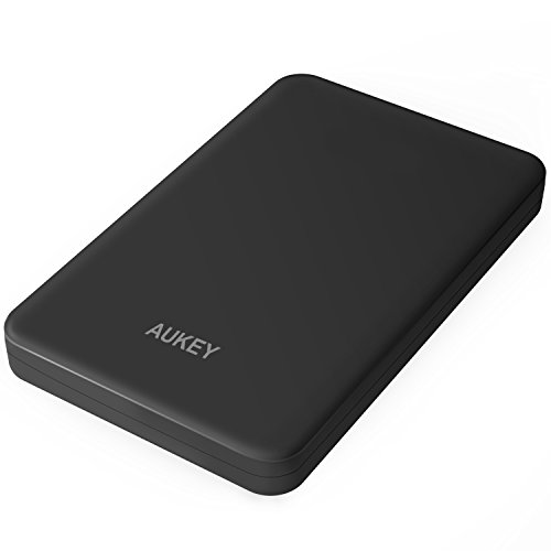 AUKEY USB 3.0 Festplattengehäuse USB 3.0 2,5 Zoll Festplatte Externes Gehäuse für 7 & 9.5 mm 2.5” SATA HDD SSD kompatibel mit Windows und MAC Systems ( Schwarz )