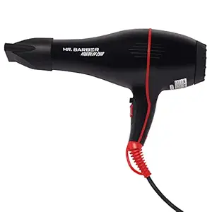 Mr Barber Power Play 2500 with 2 Air Flow Detachable Nozzles - Black - Professional Hair Dryer 2200 Watts