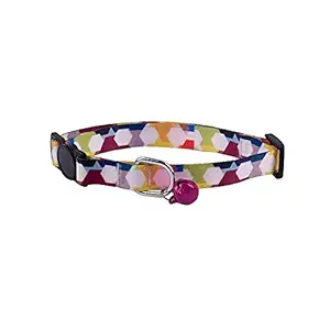 Poochles Cat Collar - Multicolor Hexagon Cat Collar for Kitten & Adult Cat | Adjustable Cat Collar with Bell | Soft Neck Belt for Cats
