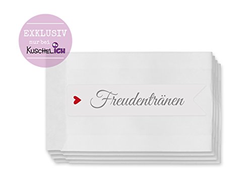 Freudentränen Set 50 weiße Flachbeutel inklusive 50 Aufkleber / Sticker als Verpackung für Freudentränen Taschentücher – TOP QUALITÄT aus Deutschland by KuschelICH - 4