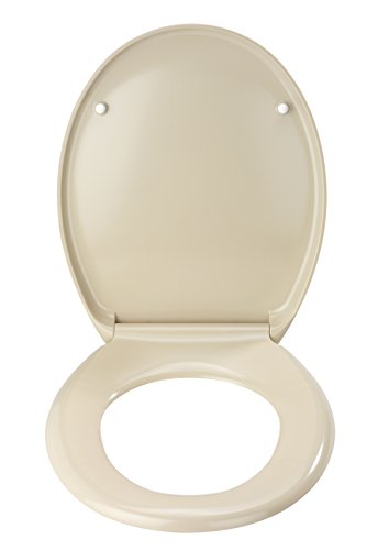 Wenko Premium WC-Sitz Ottana Beige, Toilettensitz mit Absenkautomatik & rostfreier Fix-Clip Edelstahlbefestigung, Duroplast WC Sitz, antibakteriell, 37,6 x 45,2cm - 2
