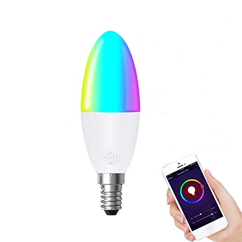 GULEHAY Lampadina WiFi intelligente, 6W = 60W Lampadina a candela Wifi dimmerabile a colori, Telecomando app, Nessun hub richiesto, Lavora con Alexa e Google Home - E14, E27, B22, E26