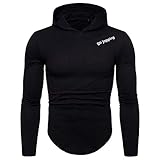 Xmiral Herren Hoodie Tops Unregelmäßiger Saum Mit Kapuze Patchwork-Buchstabe Sweatshirt Einfarbig Pullover(XL,C-Schwarz)