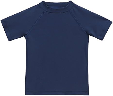 ESTAMICO Kids Rash Vest Sun Protection Rash Guard Boys Short Sleeve Swimming Shirt Navy 9-10 Years