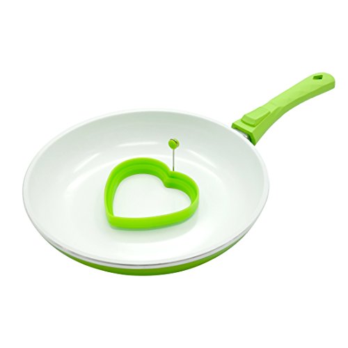 Pococina 26 cm Pfanne mit abnehmbarem Griff, Keramik beschichtet, induktionsgeeignet, spülmaschinenfest, antihaftbeschichtete Bratpfanne inkl. 1 x Silikon Spiegeleiform - Weiß & Grün