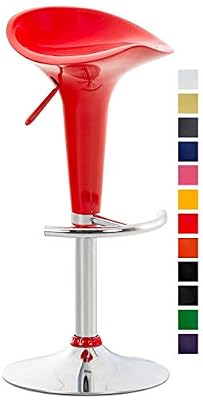 CLP Tabouret de Bar Design Saddle - Chaise Haute avec Assise en Plastique Solide - Tabouret de Bar Réglable en Hauteur 60-81 cm et Pivotant - Couleur: Rouge
