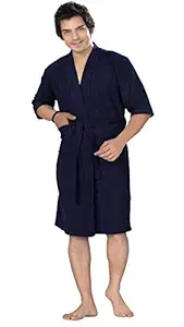 FILMAX Originals Unisex 100% Cotton Soft Terry Towel Bathrobe Gown (Navy Blue, XX-Large)
