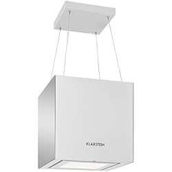 Klarstein Kronleuchter - Hotte aspirante, Hotte îlot, LED, 3 Niveaux, 600 m³ / h de débit d'air, Cube de 45 cm, Commande Tactile, Verre, Blanc