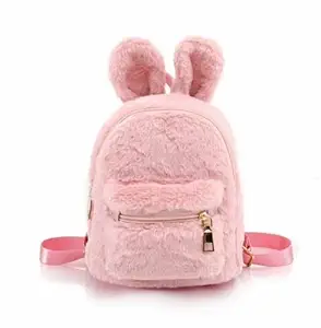 Sanjis Enterprise Womens Girls Faux Fur Cute Backpack Cute Rabbit Ear Satchel Fuzzy Shoulder Bag Purse Plush Handbags (Pink)