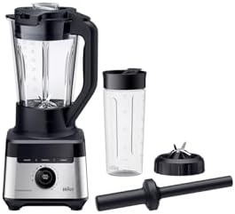 Braun PowerBlend 7 JB7551BK, brocca in vetro da 1,7 l, 9 programmi di miscelazione, 10 velocità + funzione pulsazione, lama PrecisionCrush, programma di pulizia, schiacciapasta, bottiglia da 600 ml,