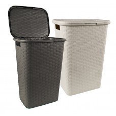 Wäschekorb in Flecht- Optik Kunstoff 43x33x60cm Farbig sortiert braun antrazit beige altweiß hellgrau Rattan Wäschekorb Aufbewahrungskorb Wäschekorb im Rattan Design Wäschesammler Wäschebox Wäschebehälter Wäschetonne Wäschetruhe in Flechtoptik Wäschekorb mit Klappdeckel Wäschewanne Rattanoptik Rattan Optik … (Dunkelbraun)