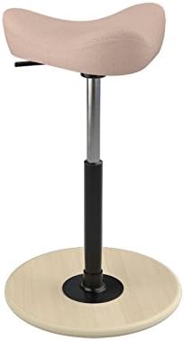 Varier Move Small - Office Chair for Height Adjustable Desks, Standing Support Stool - Natural Wood Base and Pale Apricot/Pink Quality Fabric
