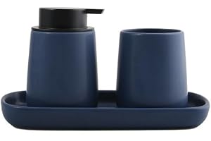 MSV MAONIE Accessori da Bagno in Ceramica Set da 3 Blu Scuro Opaco