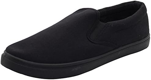 Mens Slip On Canvas Shoes Comfortable Casual Deck Plimsoll Slider Pumps Trainer (UK 9/EU 43, All Black)