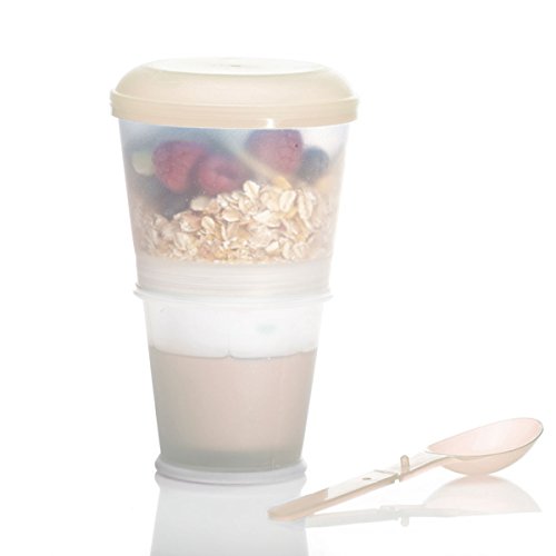 Müslibecher-2-go Müsli Reise Becher mit isoliertem Milchkühlfach & Löffel 2-go für unterwegs