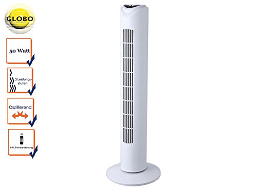 Design Turm Ventilator Säule Klima Lüfter Timer Oszillierend Fernbedienung 3 Stufen weiß Globo 0452
