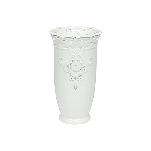 Blumenvase aus Keramik Vintage H 24 cm weiss Ajourmuster Ornament Lisbon