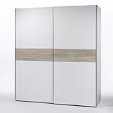 schwebetürenschrank eiche Maße B/H/T ca. 170x195x63 cm Stella Trading Victor 2 Kleiderschrank, Schwebetürenschrank Holzdekor, Weiß-Bauchbinde Eiche Sonoma, ca. 170 x 195 x 60 cm