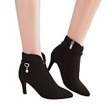 Tianwlio Frauen Herbst Winter Stiefel Schuhe Stiefeletten Boots Damen Seitlicher Reißverschluss High Heel Stiefel Gürtelschnalle Stiefeletten Stiletto Schuhe Stiefel Schwarz 43
