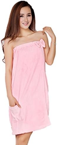 Peggie House Womens Wearable Super Soft Water Absorbent Microfiber Sweet Bowknot Spa Bath Towel Tube Dress-Pink