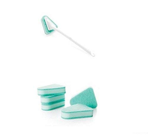 Ogquaton Long Handle Triangular Sponge Toilet Brush + 5Pcs Replacement Brush Head Green Premium Quality