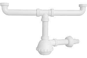 Schläfer 4395302 | Sifone Universale a Fiasco salvaspazio per Lavelli a 2 vasche 1"1/2 - Uscita Diam 40mm x L. 250 mm, Scarico Lavandino a due vie con Rosone, Bianco