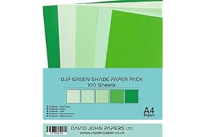 DJP 80GM Green Shade Tint Paper Pack - 5 Colours,100 Sheets - 20 Each Colour