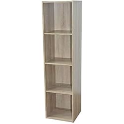 Compo ER Meuble de Rangement Colonne 4 Casiers Bibliothèque Etagères Cubes Chêne 31 x 29,5 x 123 cm