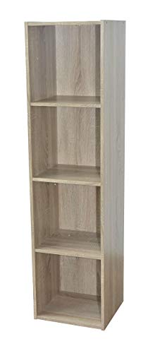 Compo ER Meuble de Rangement Colonne 4 Casiers Bibliothèque Etagères Cubes Chêne 31 x 29,5 x 123 cm